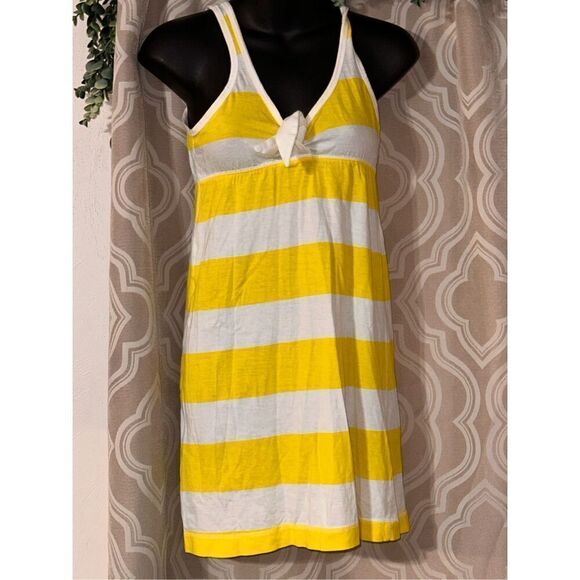 Beautiful vibrant colors Babydoll Bow Mini Dress Yellow Striped Womens size Smal - Picture 1 of 5